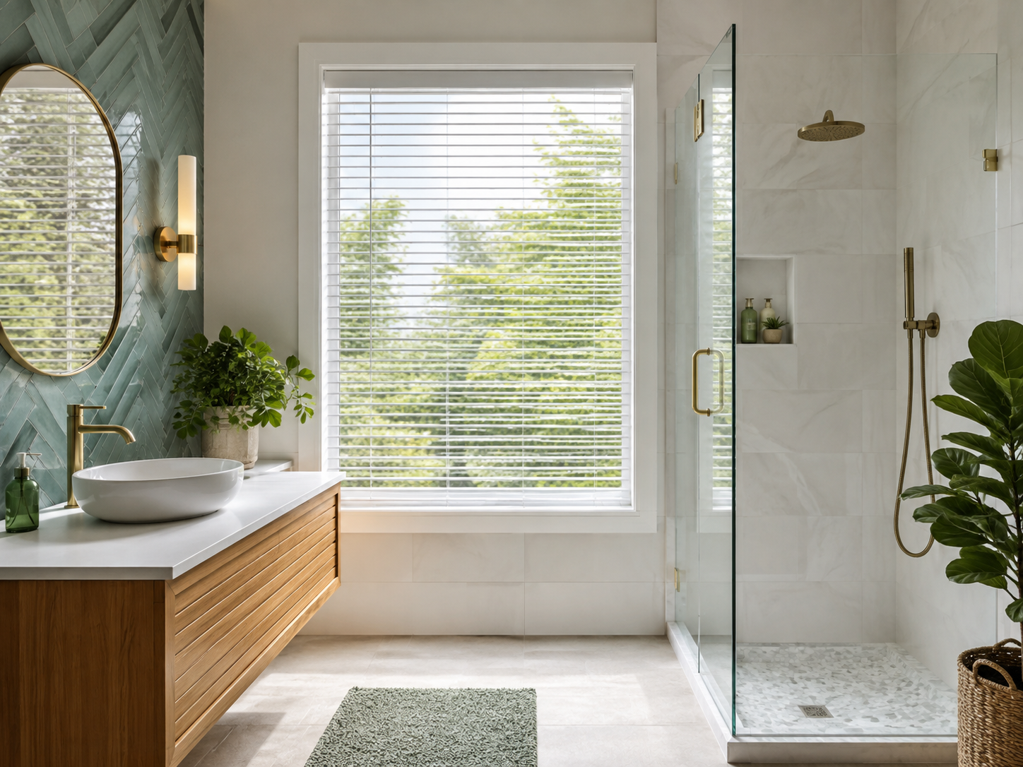Moisture-resistant poly blinds in a bathroom